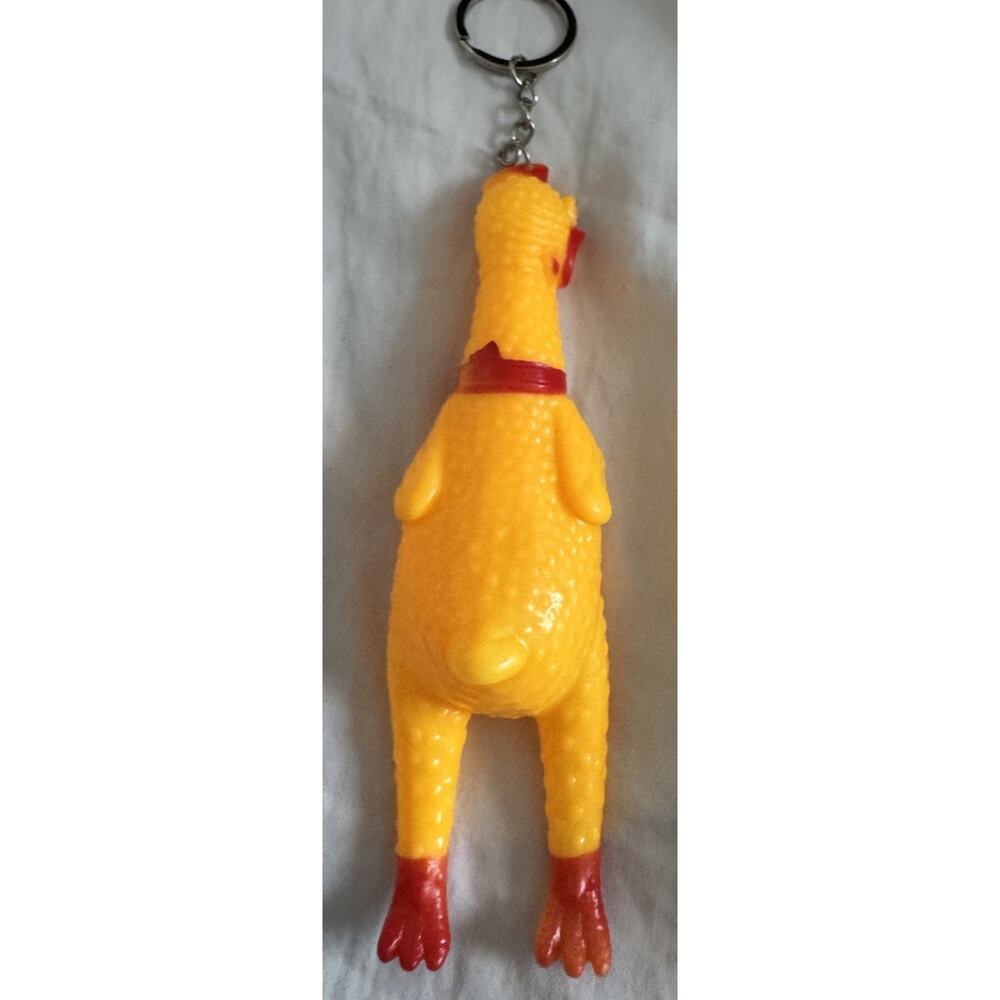 Squeaky Chicken Keychain 6.5in Yellow Novelty Gag Prank Toy New - Picture 2 of 4